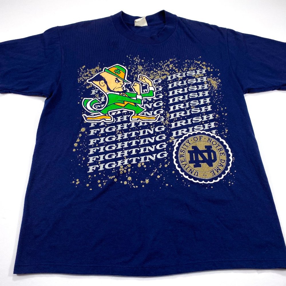 Vintage Notre Dame Fighting Irish Single Stich Medium Navy Blue T-Shirt